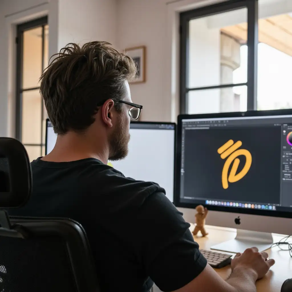 Amplifai Studio - Homepage - Ricky achter computer Amplifai-Studio-Homepage-Ricky-achter-computer