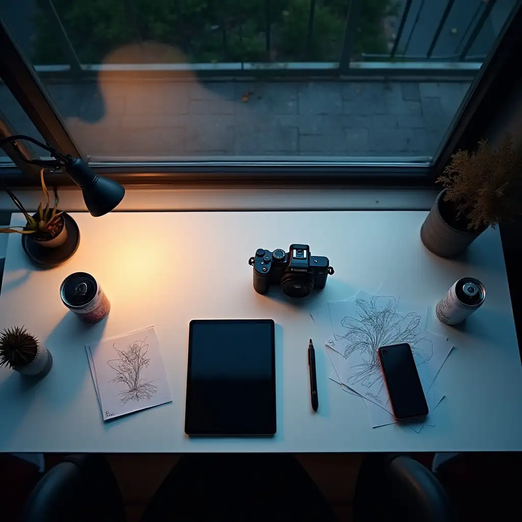 Amplifai Studio - Homepage - bureau overhead shot Amplifai-Studio-Homepage-Ricky-workshop